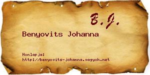 Benyovits Johanna névjegykártya
